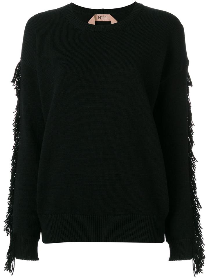 No21 Fringe Trim Sweater - Black