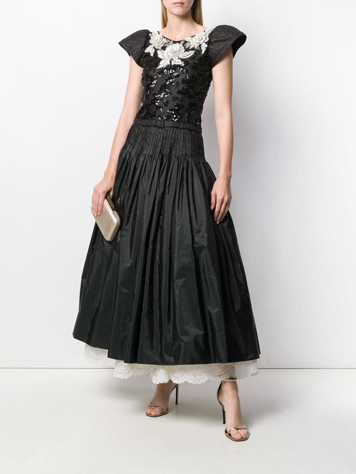 Valentino Vintage Embroidered Ball Gown - Black