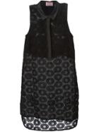 Giamba Flower Embroidered Shirt Dress, Women's, Size: 40, Black, Cotton/polyester