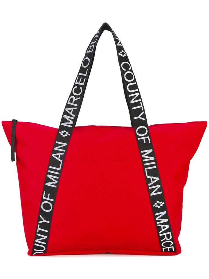 Marcelo Burlon County Of Milan - Branded Strap Tote - Women - Cotton/polyester - One Size, Women's, Red, Cotton/polyester