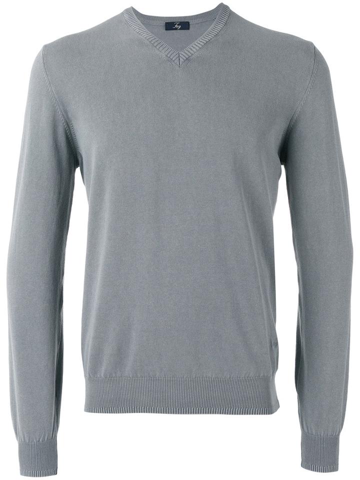 Fay V-neck Jumper, Men's, Size: 56, Grey, Cotton