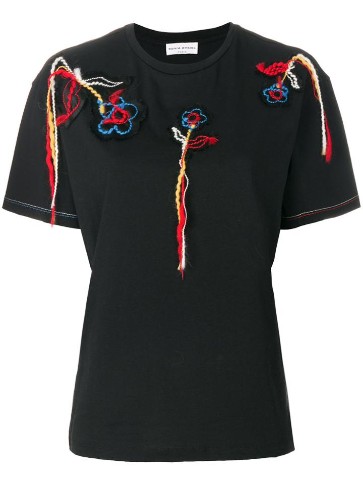 Sonia Rykiel Floral Embroidered T-shirt - Black