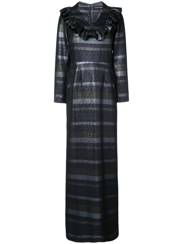 Christian Siriano - Lurex Stripe Maxi Dress - Women - Cotton/acetate/metallized Polyester - 6, Grey, Cotton/acetate/metallized Polyester