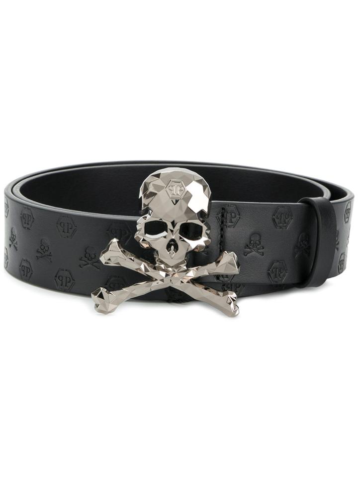 Philipp Plein Skull Buckle Patent Belt - Black