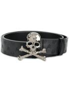 Philipp Plein Skull Buckle Patent Belt - Black