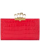Alexander Mcqueen Knuckle Crocodile Effect Clutch - Red