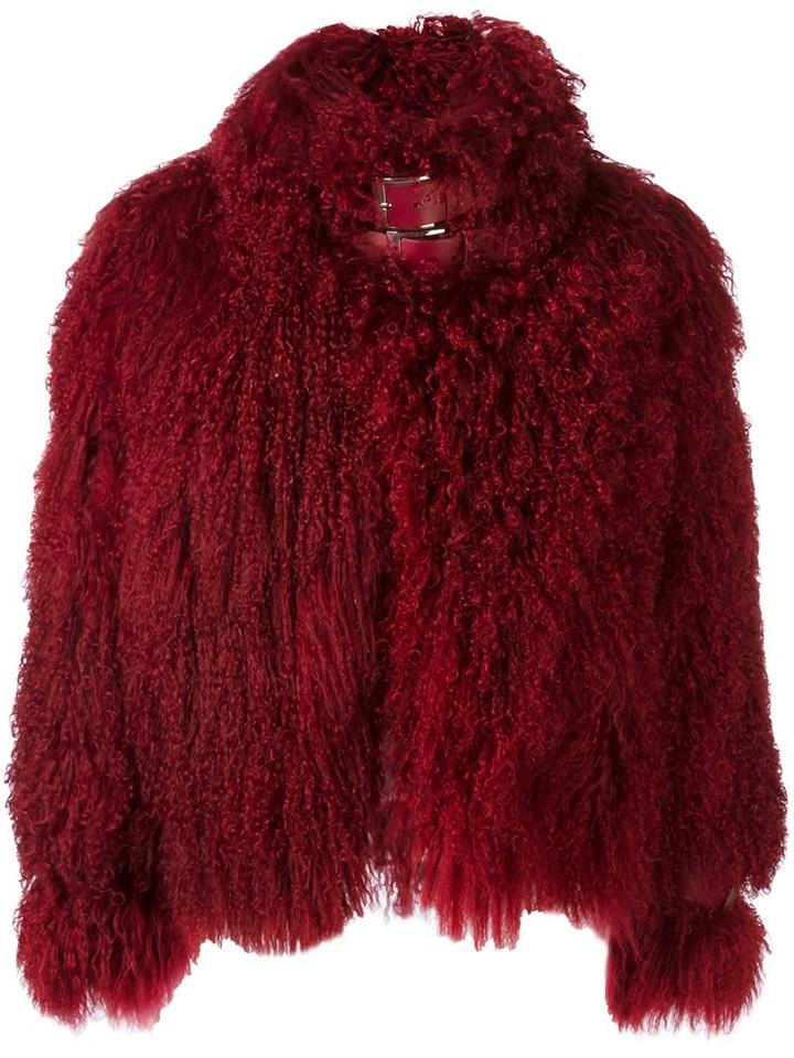 Giorgio Armani 'mongolian' Fur Jacket, Women's, Size: 42, Red, Lamb Fur/lamb Skin/silk