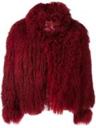 Giorgio Armani 'mongolian' Fur Jacket, Women's, Size: 42, Red, Lamb Fur/lamb Skin/silk