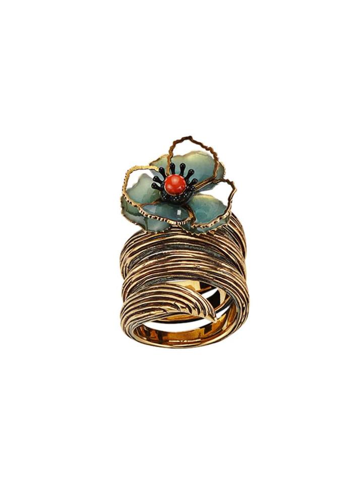 Fendi Flower Embellished Twist Ring - Green