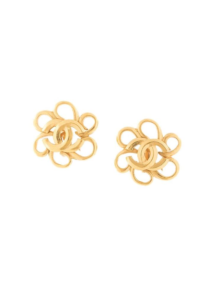 Chanel Pre-owned 1998 Cc Flower Earrings - Gold