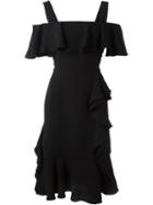 Alexander Mcqueen Off The Shoulder Dress, Women's, Size: 42, Black, Silk/viscose/cotton