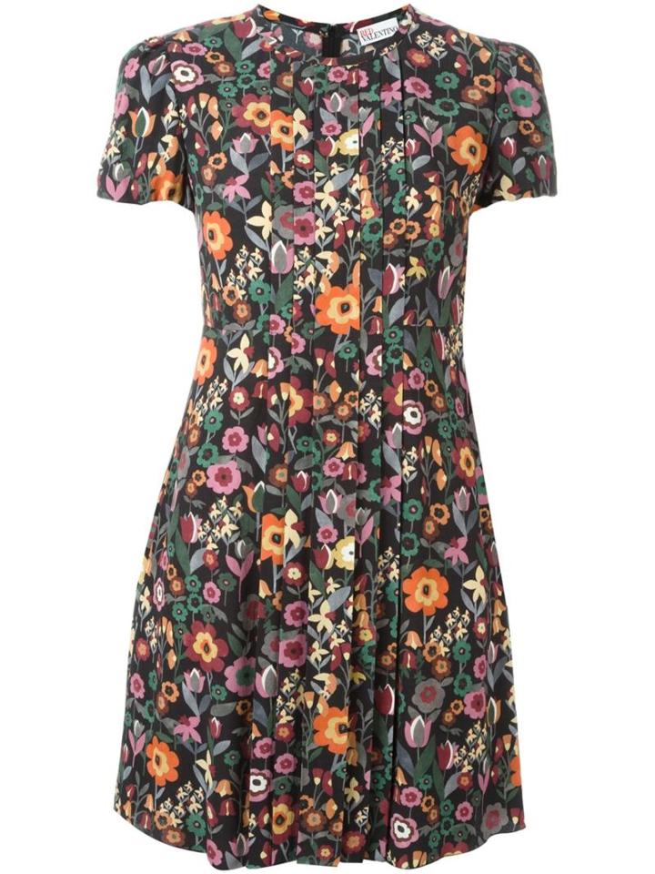 Red Valentino Floral Print Pleated Dress, Women's, Size: 44, Polyester/viscose
