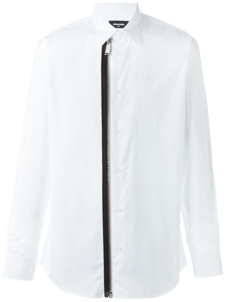 Dsquared2 Zip Placket Shirt, Men's, Size: 56, White, Cotton