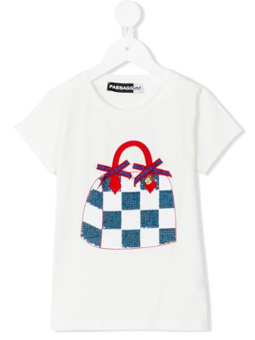 Paesaggino - Handbag Embroidered T-shirt - Kids - Cotton/spandex/elastane - 8 Yrs, White