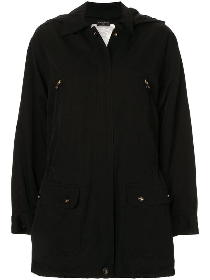 Chanel Pre-owned Hooded Zipped Coat - Black