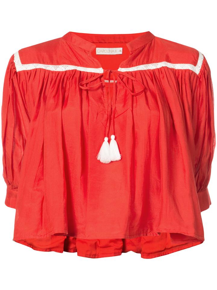 Carolina K 3/4 Sleeve Cropped Tassel Top - Red