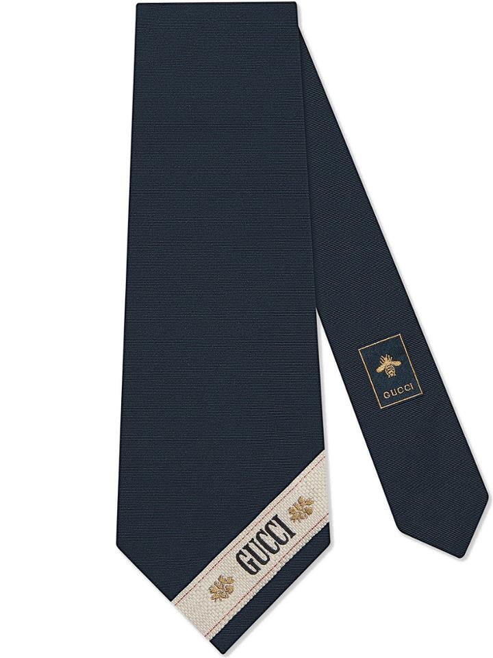 Gucci Gucci Stripe Wide Cotton Silk Tie - Blue