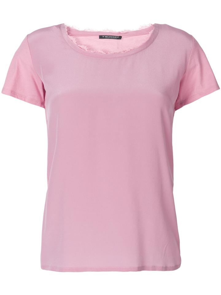 Twin-set Frayed Neck T-shirt - Pink & Purple
