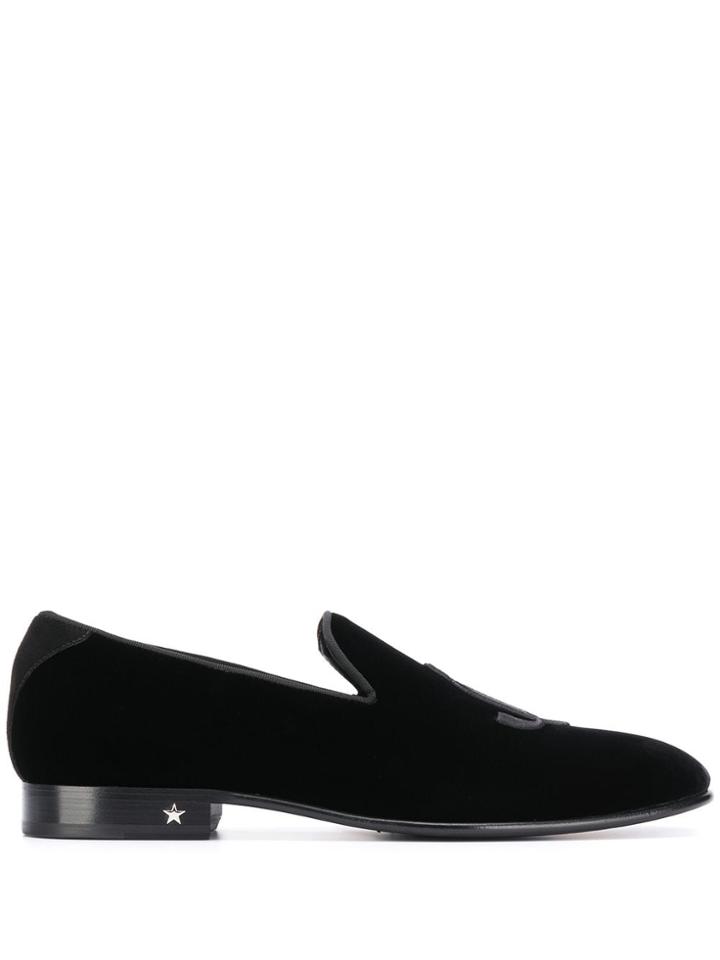 Jimmy Choo Embroidered Monogram Slippers - Black