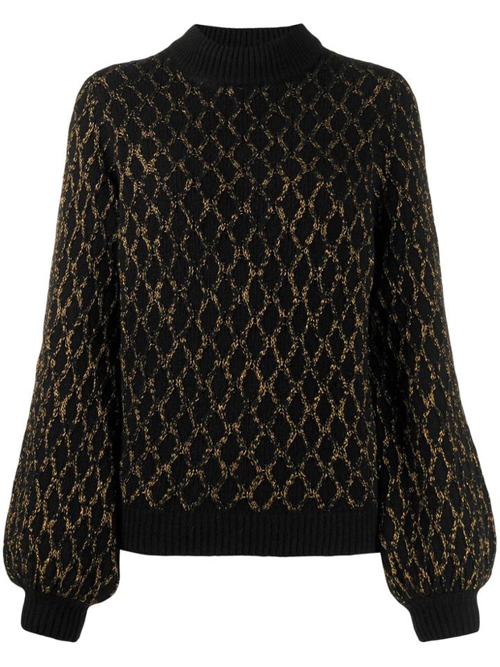 Stine Goya Contrast Cable Knit Jumper - Black