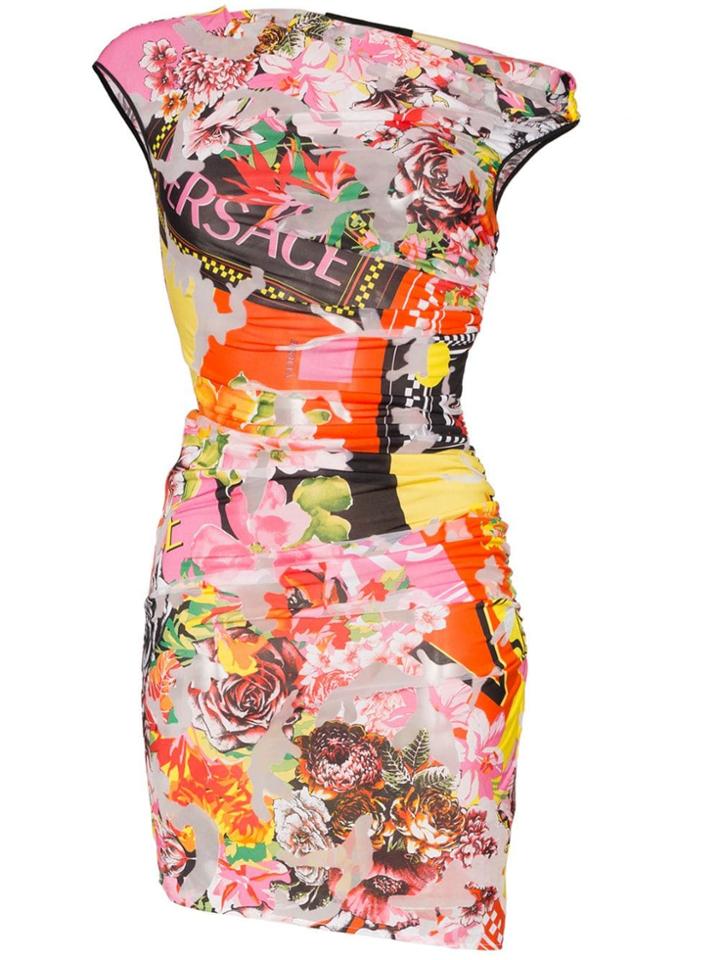 Versace Floralmania Print Draped Mini Dress - Blue