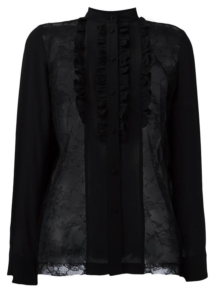 Paul & Joe Ruffle Trim Lace Panel Blouse, Women's, Size: 1, Black, Silk/polyamide/viscose