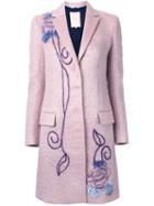 Roksanda Embroidered Single Breasted Coat, Women's, Size: 8, Pink/purple, Lamb Skin/mohair/wool