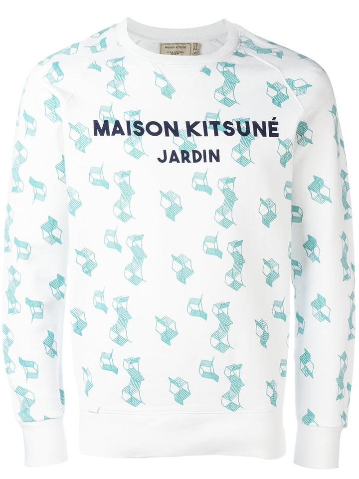 Maison Kitsuné Geometric Print Sweatshirt, Men's, Size: Medium, White, Cotton