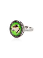 Francesca Villa Diamond Embellished Dog Motif Ring - Green