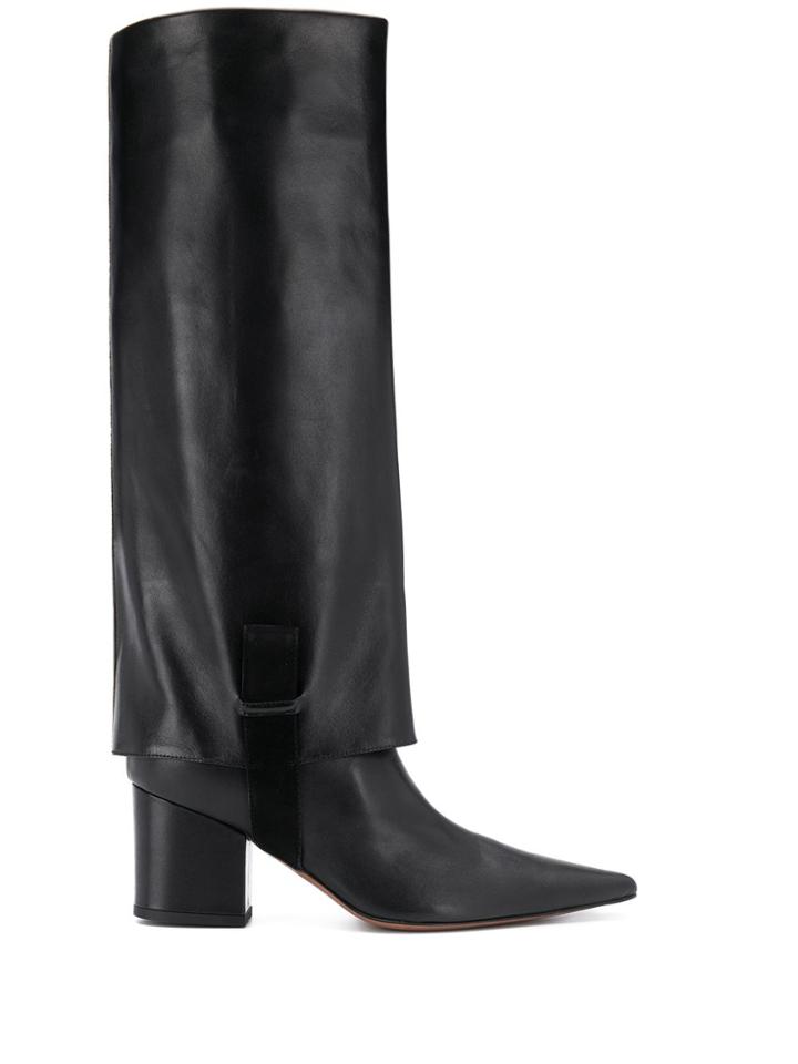 L'autre Chose Layered Style Block Heel Boots - Black