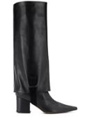 L'autre Chose Layered Style Block Heel Boots - Black