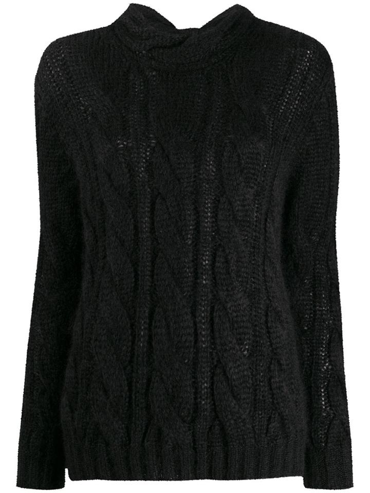 Prada Open Back Cable Knit Sweater - Black