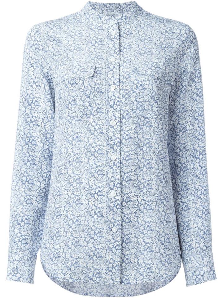 Equipment Floral Print Shirt, Women's, Size: Large, Blue, Silk