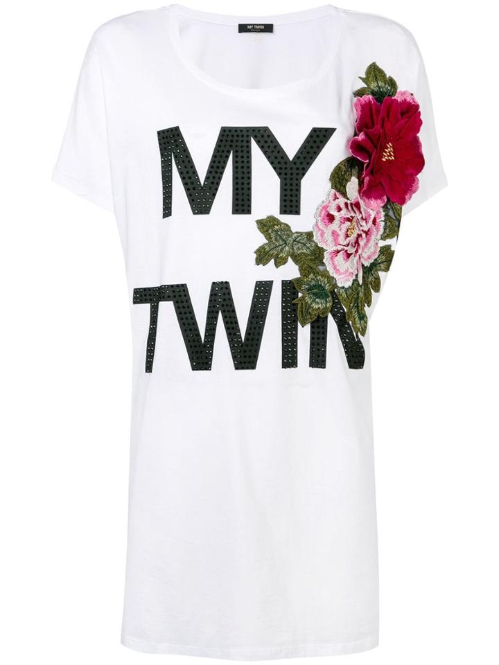 Twin-set Floral Appliqués Oversized T-shirt - White