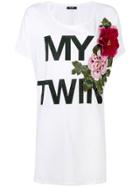 Twin-set Floral Appliqués Oversized T-shirt - White