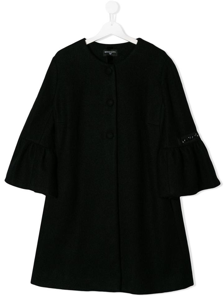 Monnalisa Ruffle Sleeve Coat - Black
