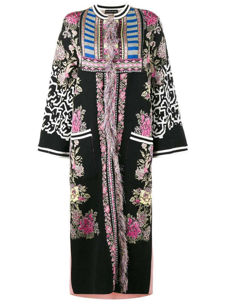 Etro Fringed Intarsia Mid-length Coat - Black