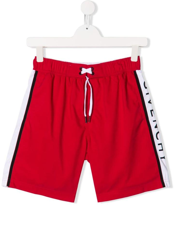 Givenchy Kids Teen Logo Stripe Track Shorts - Red
