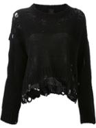 Mihara Yasuhiro Distressed Knit Jumper, Women's, Size: 36, Black, Cotton/linen/flax/acrylic/polyamide