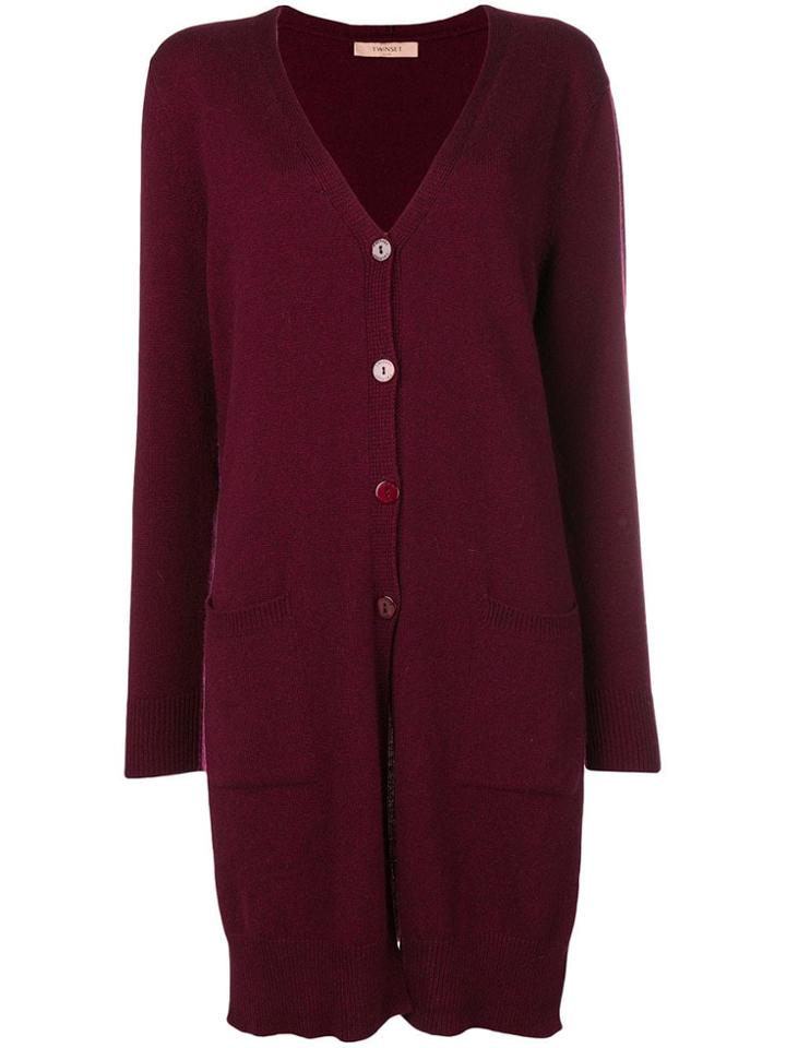 Twin-set Longline V-neck Cardigan - Red