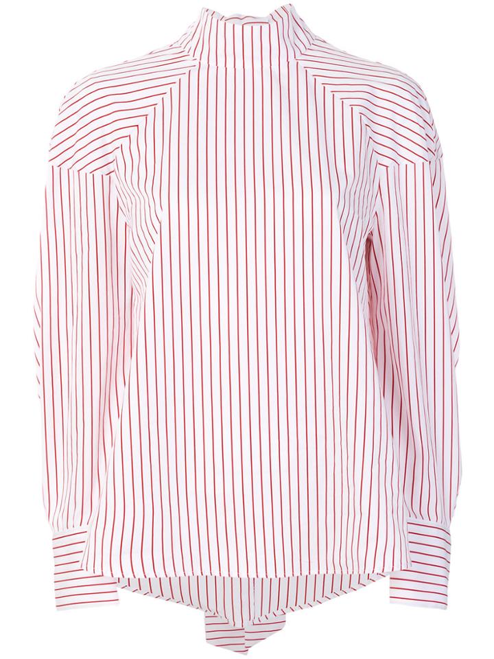 Msgm Striped High Collar Shirt - White