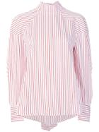 Msgm Striped High Collar Shirt - White