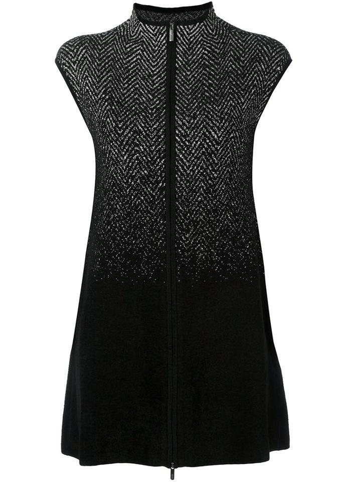 Armani Collezioni Sleeveless Herringbone Cardigan, Women's, Size: 40, Black, Viscose/polyamide/modal/cotton