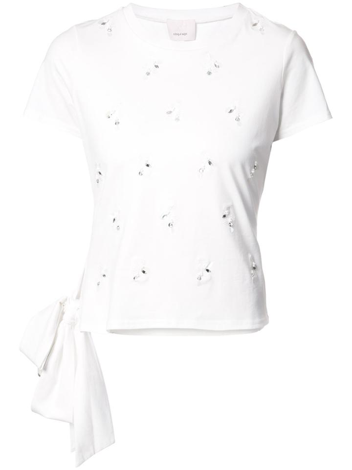 Cinq A Sept Embellished T-shirt With Bow Detail - White
