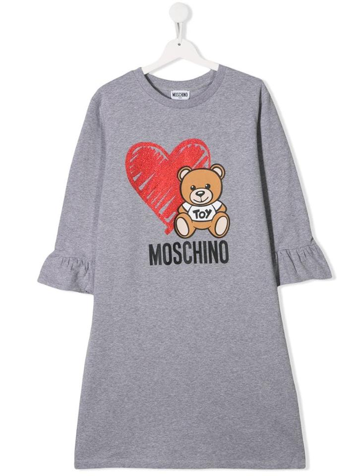 Moschino Kids Teen Bear And Heart Print T-shirt Dress - Grey