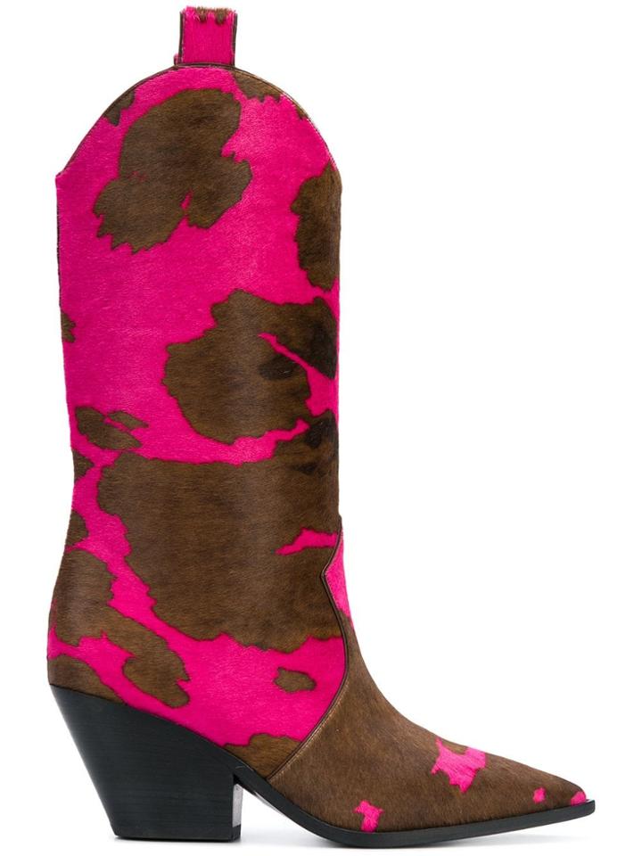 Casadei Cow Pattern Cowboy Boots - Brown
