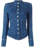 Balmain Collarless Denim Shirt, Women's, Size: 36, Blue, Cotton