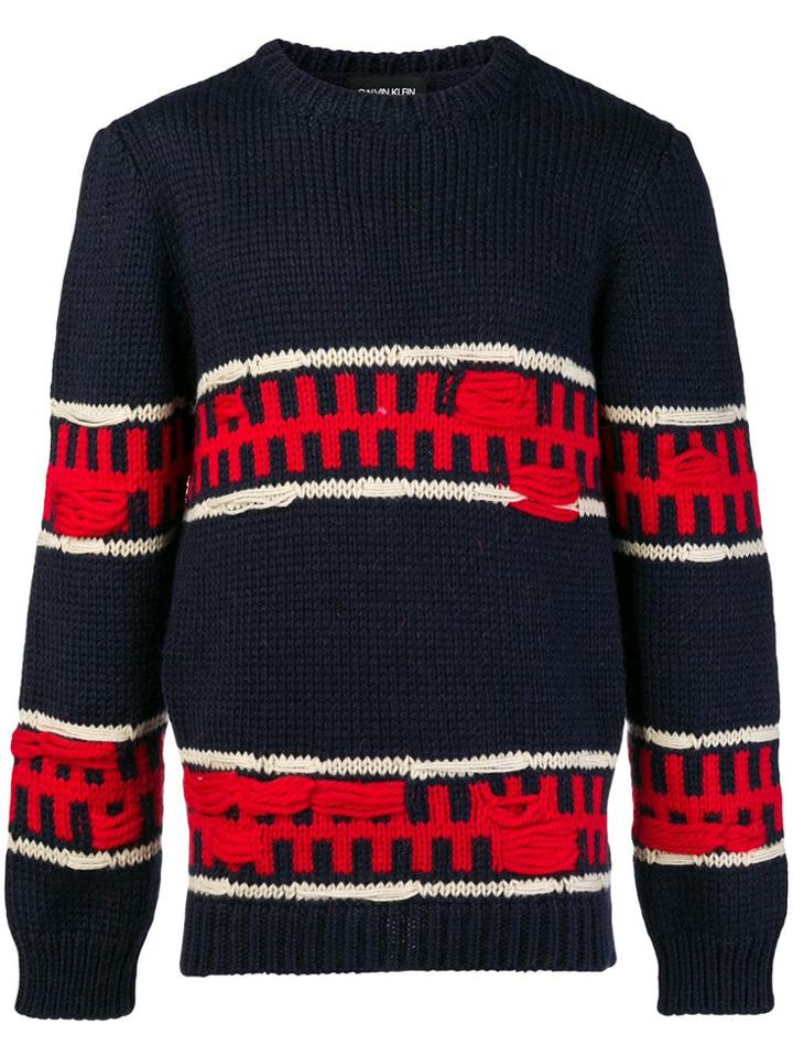 Calvin Klein 205w39nyc Distressed Striped Sweter - Blue
