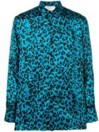 Laneus Leopard Print Fitted Shirt - Blue