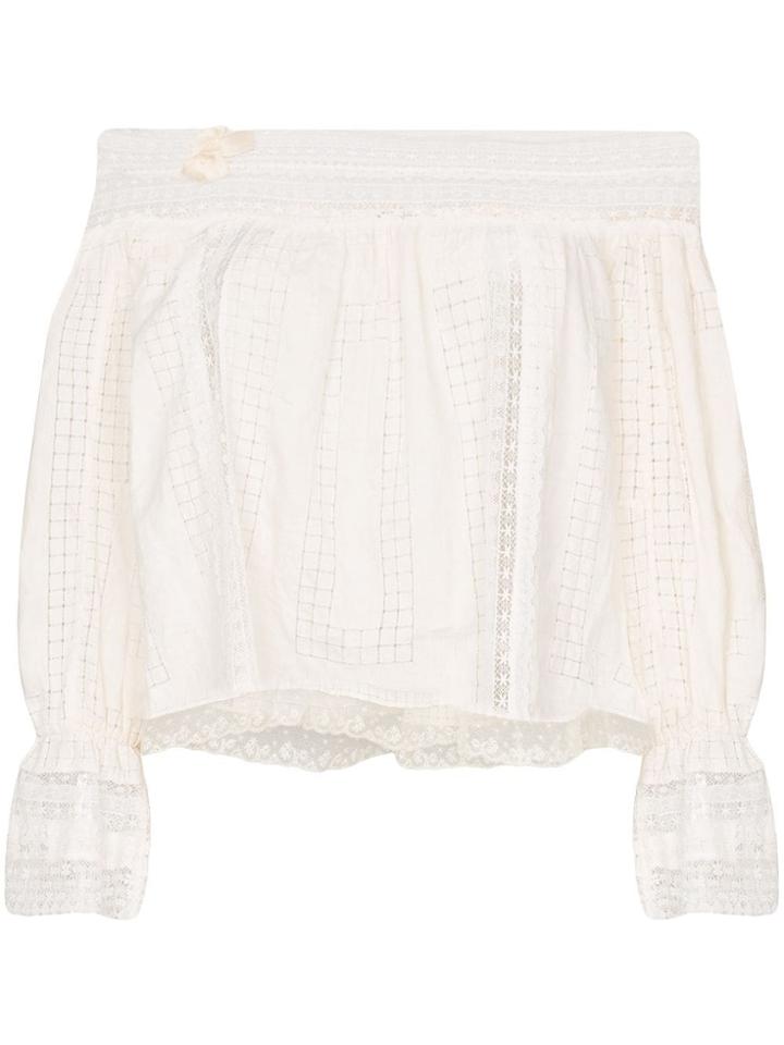 One Vintage Off-the-shoulder Lace Blouse - Neutrals